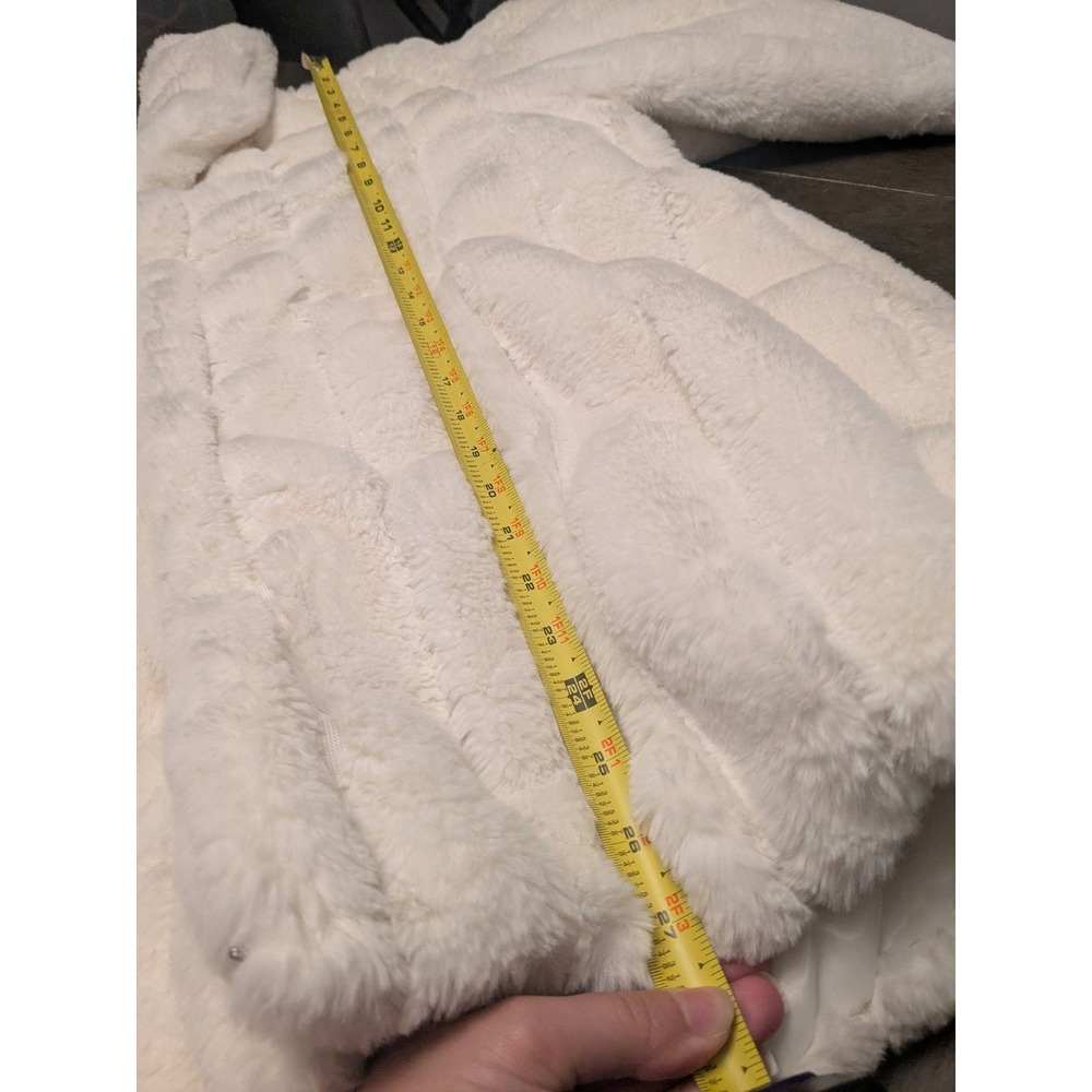 Cream Faux Fur Ribbed Jacket Ivory Shawl Collar Plush Winter Coat Women Large - Picture 5 of 5